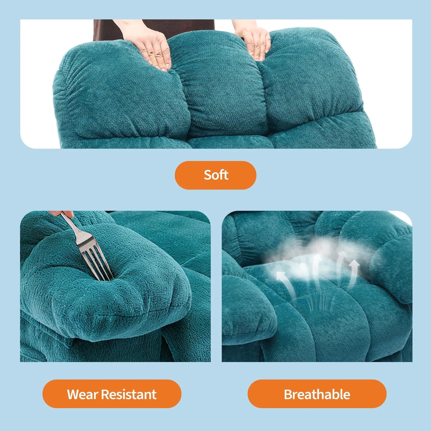 Manual Recliner Chair 300 Lbs Fabric Recliner With Side Pocket And Liftable Footrest Overstuffed Comfortable Single Sofa 155 Degree Oversized Recliner For Living Room Bedroom Relaxation