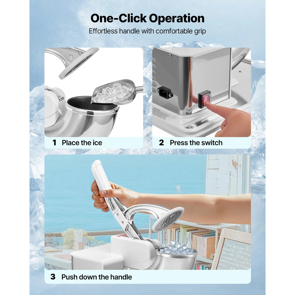 SucceBuy 661LBS/H Commercial Ice Crusher 350W Electric Snow Cone Machine with 4 Blades, 1400RPM Stainless Steel Shaved Ice Machine with 11 Gal Crushed-Ice Box, for Family Restaurants Bars