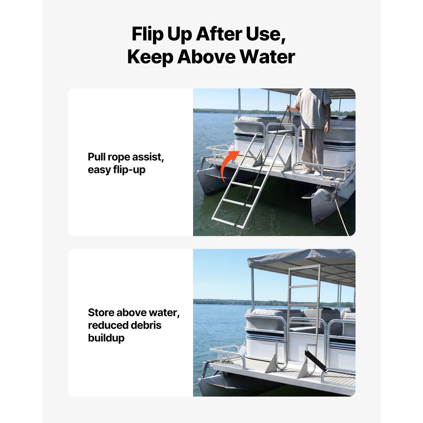 SucceBuy 4 Step Flip Up Dock Ladder Aluminum 350 Lbs