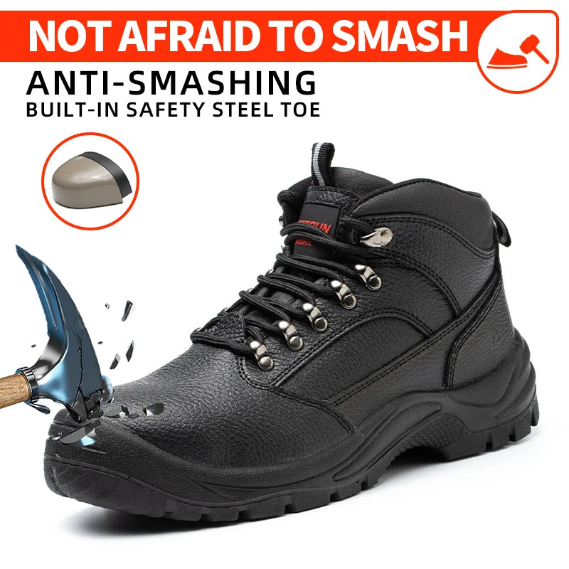 Lightweight Steel Toe Men Work Boots With Leather Upper