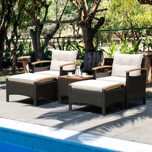 HOMASIS 5-Piece Patio Rattan Sofa Set With Wood Top Table