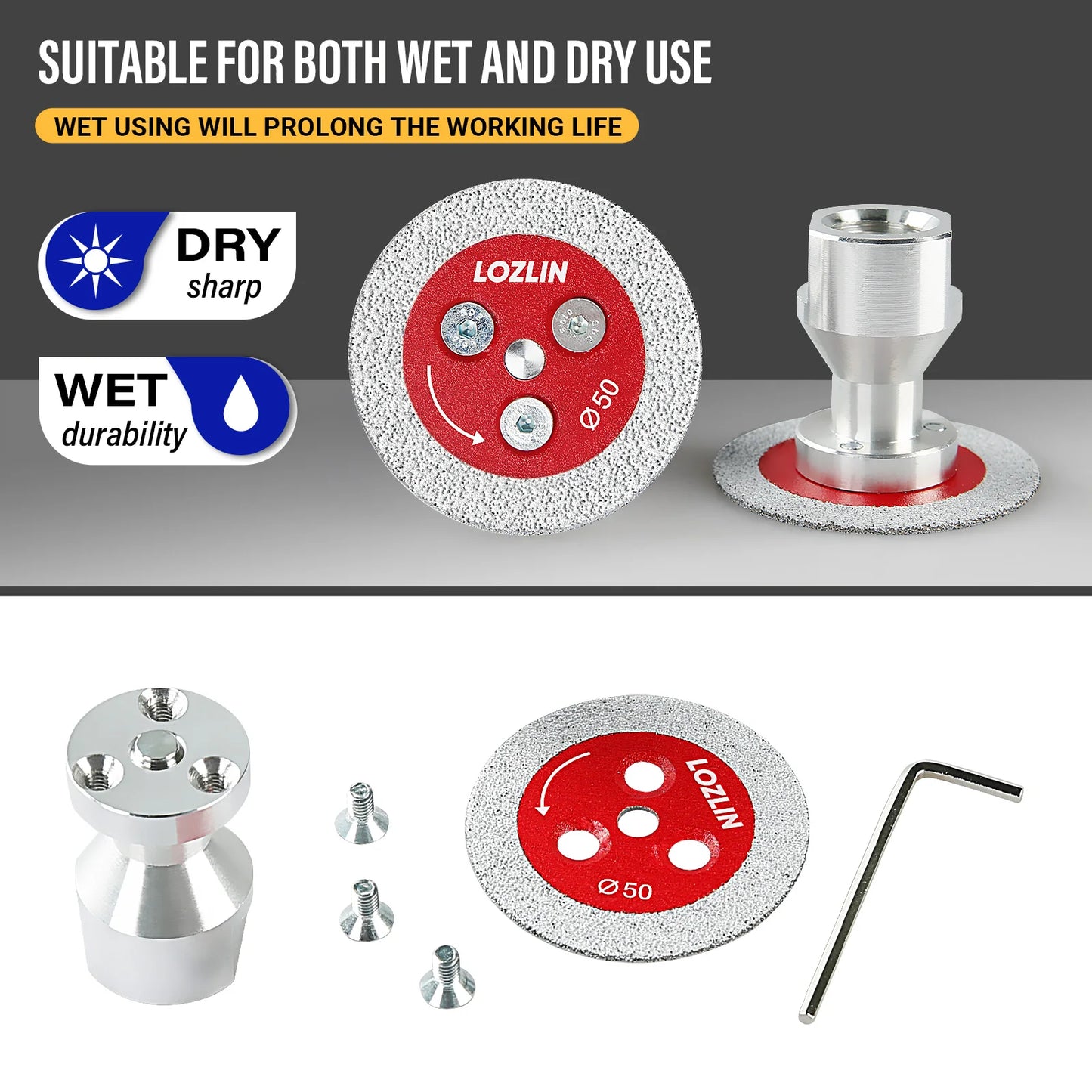 LOZLIN 50mm Diamond Mini Saw Blade with Thread Vacuum Brazed Cutting Disc for Granite Sandstone Concrete Stone Carving Lettering Engraving Grinding Tool, 5/8-11 Thread Stone Cutting Wheel for Angle Grinder