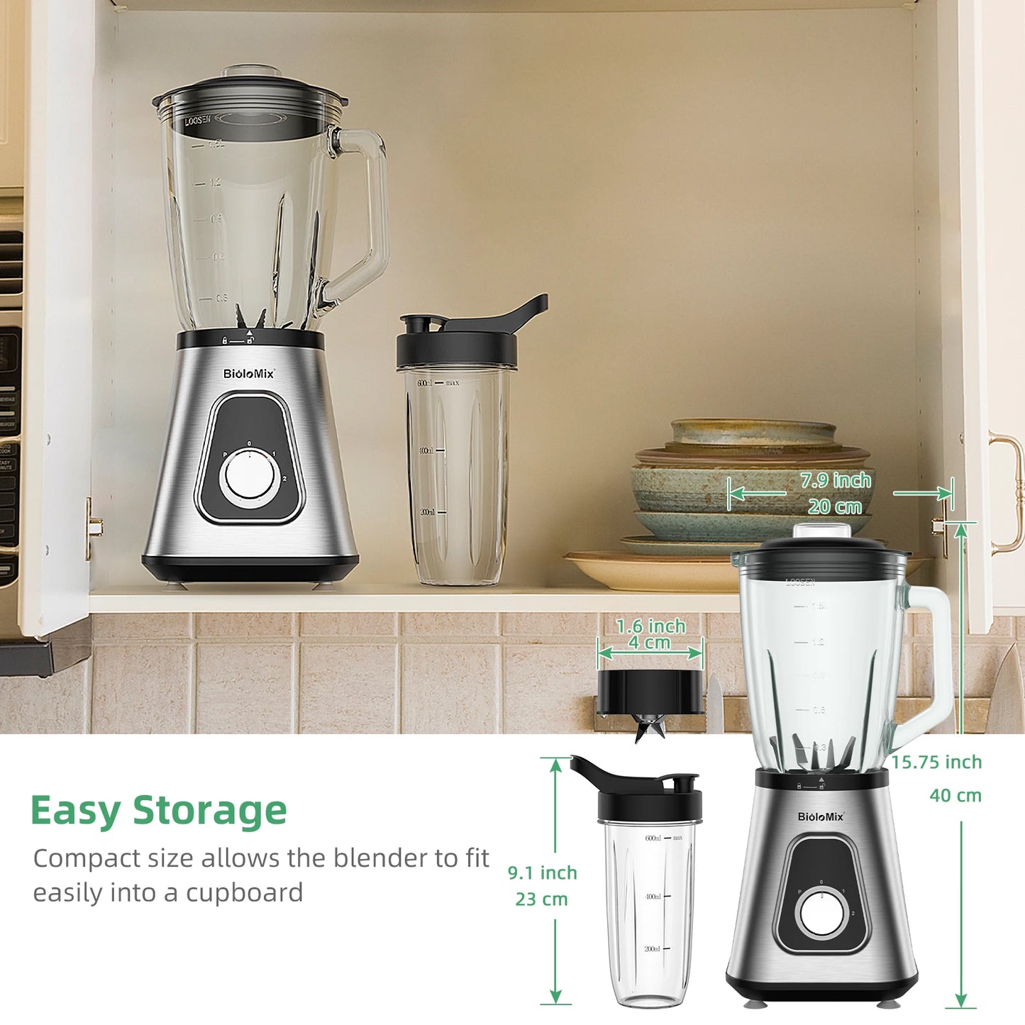 Biolomix 1300W Personal Blender Glass Jar