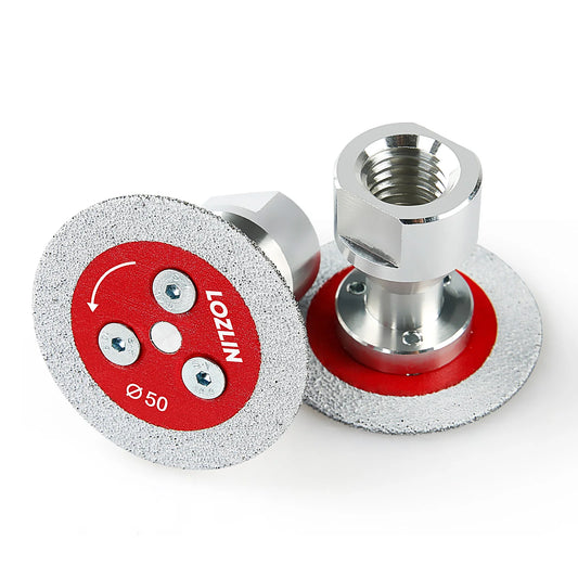 LOZLIN 50mm Diamond Mini Saw Blade with Thread Vacuum Brazed Cutting Disc for Granite Sandstone Concrete Stone Carving Lettering Engraving Grinding Tool, 5/8-11 Thread Stone Cutting Wheel for Angle Grinder