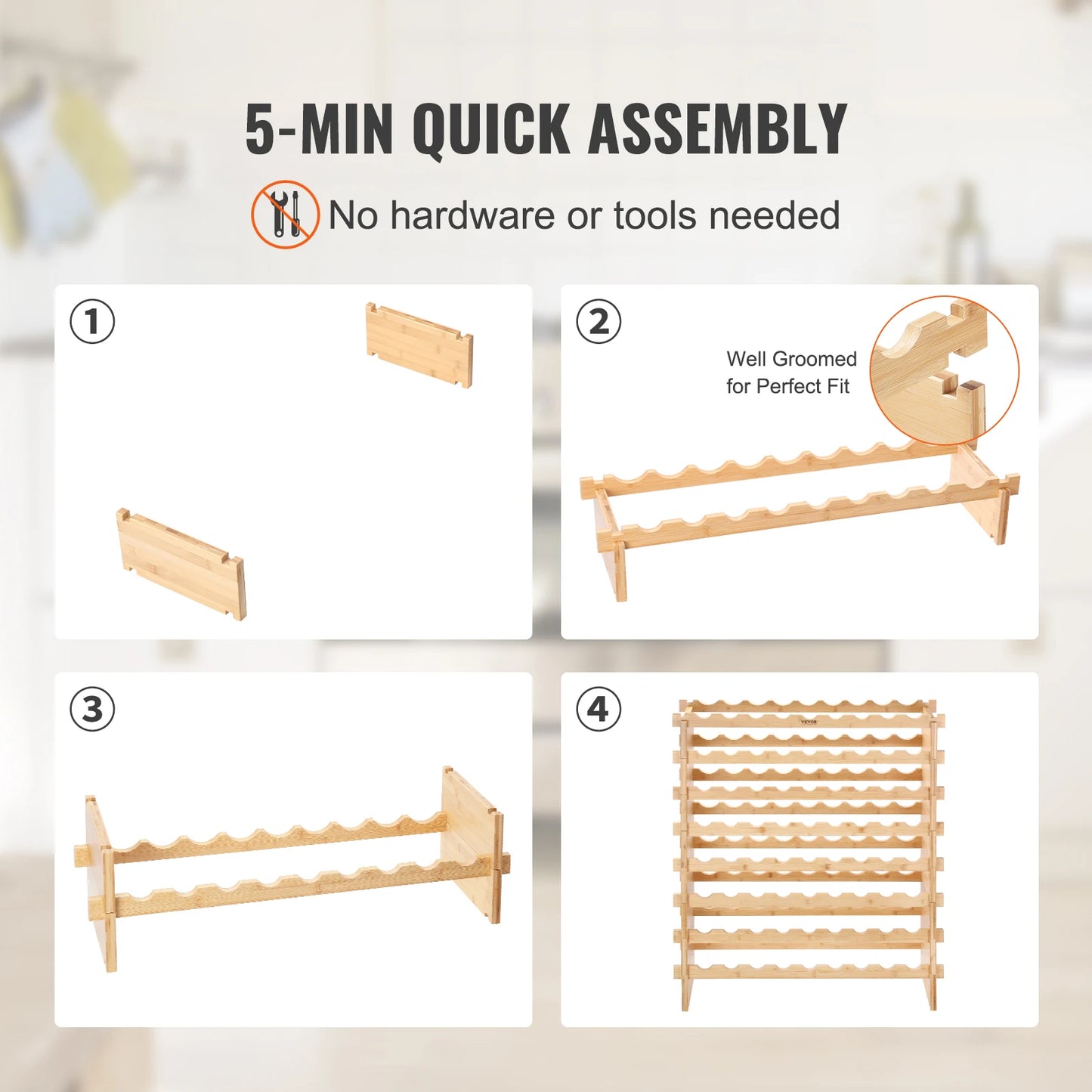 SucceBuy 8 Tier Bamboo Stackable Wine Rack