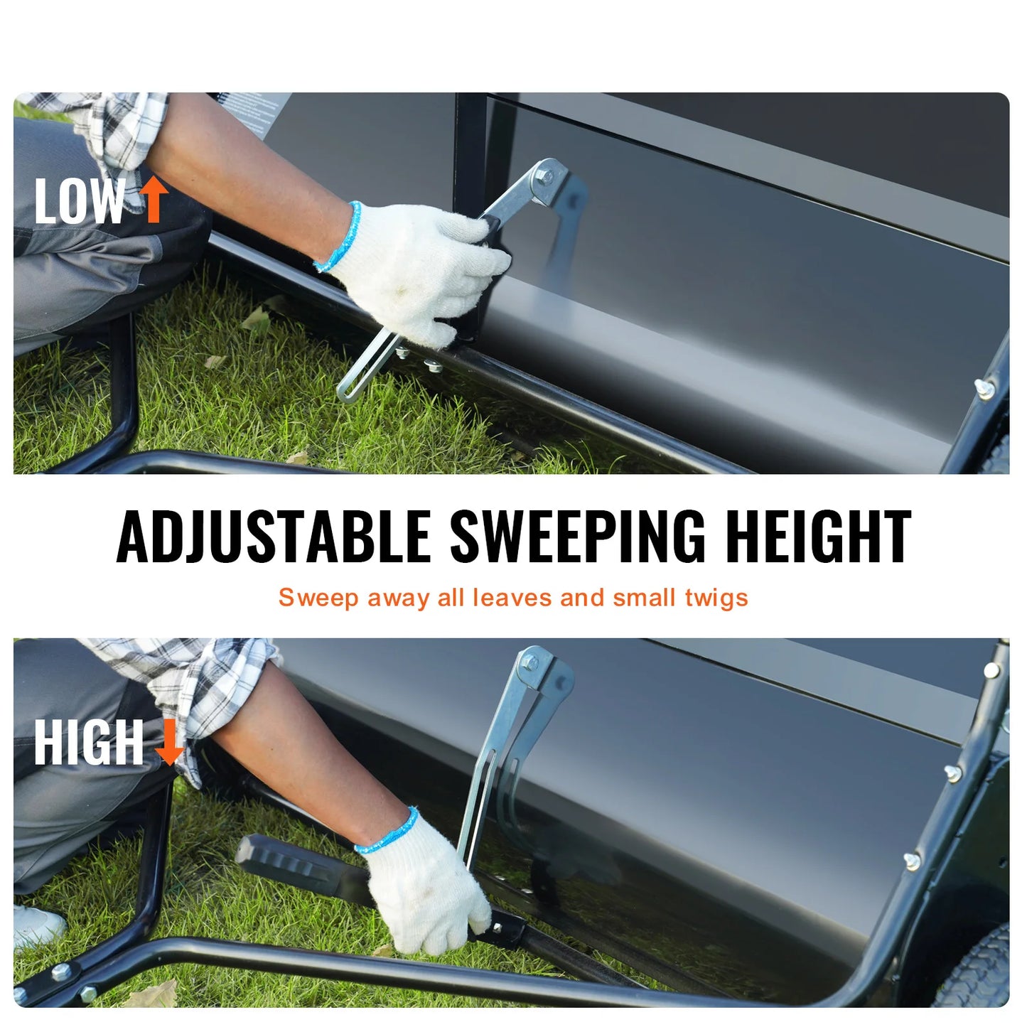 SucceBuy Tow Behind Lawn 21/26/44/50in Sweeper Large Capacity Heavy Duty Leaf & Grass Collector with Adjustable Sweeping Lawn