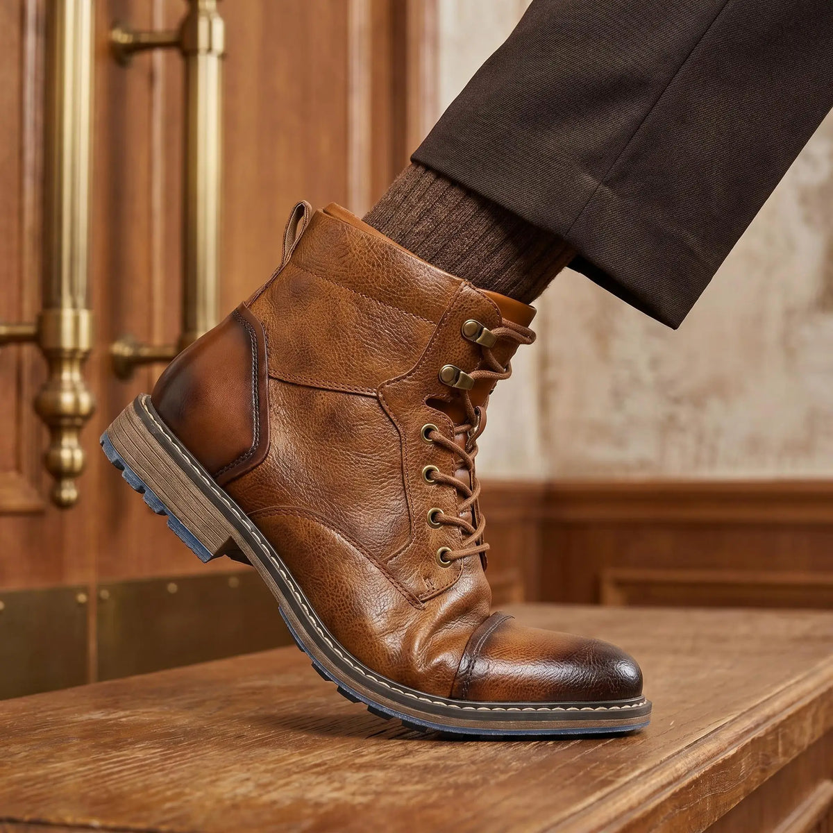Mens Retro Leather Zip Ankle Boots