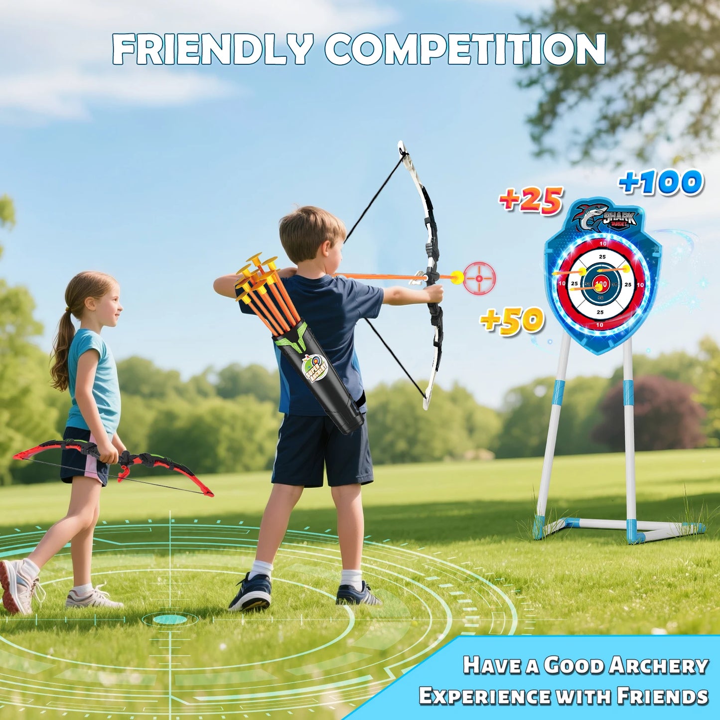 VATOS Night-Light Bow Arrow Guns Toy For Kids Archery Stand Target Board Indoor Outdoor Game Toys Boys Girls Christmas Gift