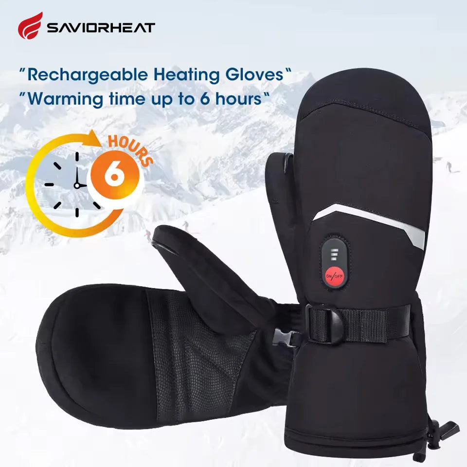 Savior Heat Winter Mittens Ski Heated Gloves Rechargeable Eelctric Battery for Men Women Keep Warm Heated Outdoor Sports Gloves