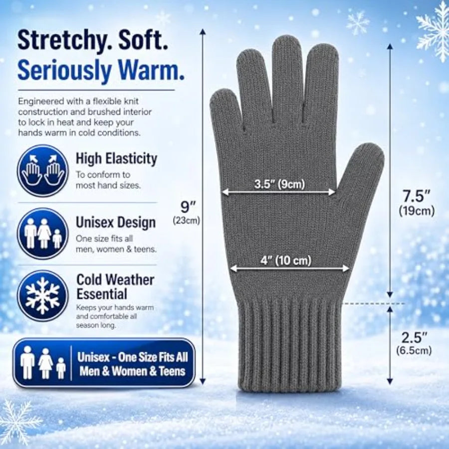 12 Pairs Winter Gloves, Adult Warm Knit Unisex Stretchy Bulk Pack Mens Womens Magic Glove