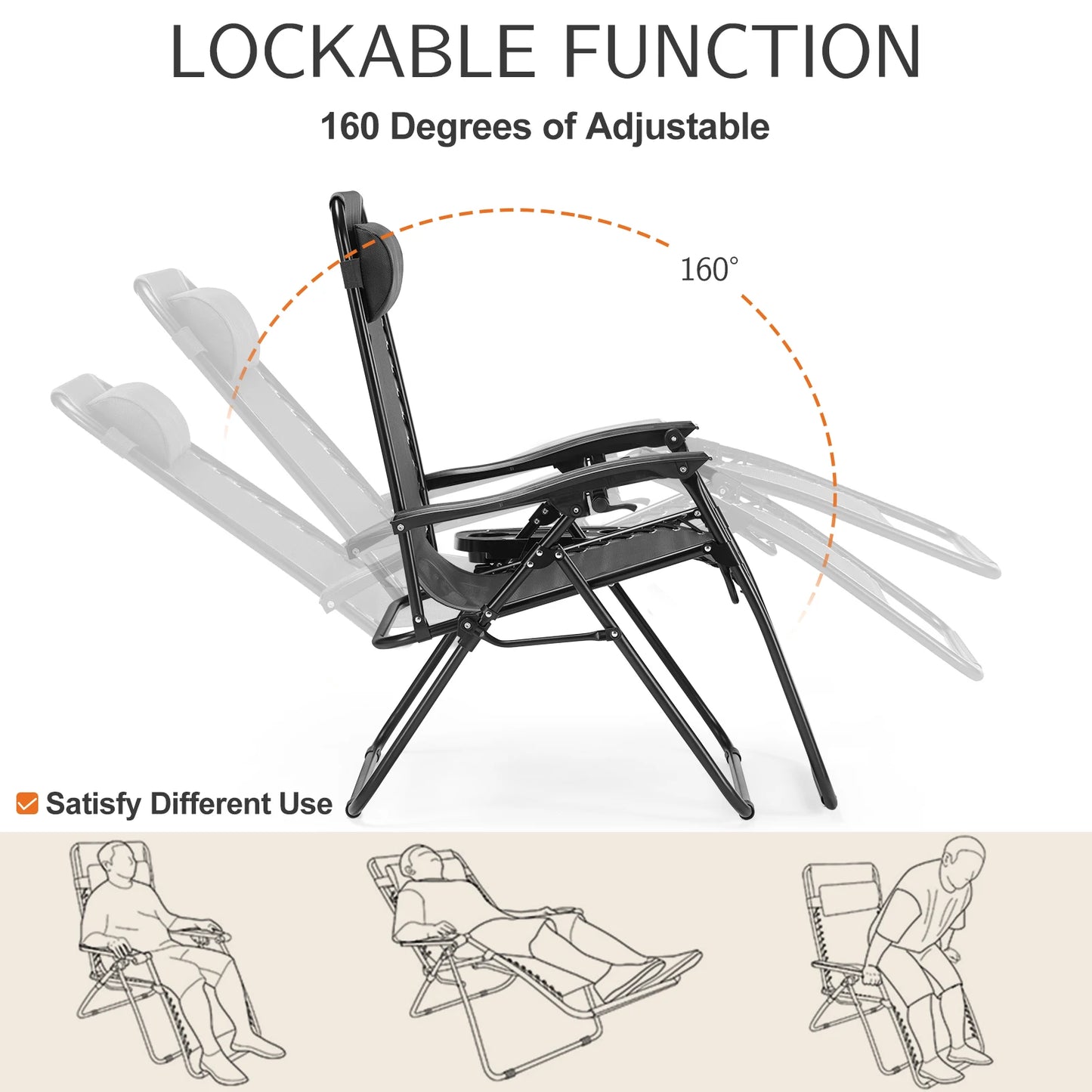JHK Zero Gravity Portable Recliner Outdoor Lounge Chair