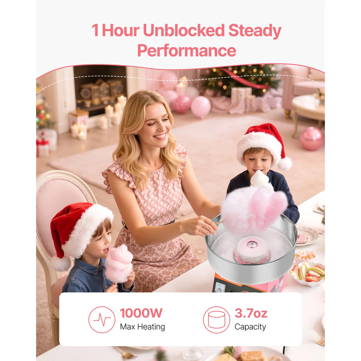 SucceBuy Cotton Candy Machine Commercial, 1000W Electric Candy Floss Maker Sugar Machine with 15 inch Stainless Steel Bowl