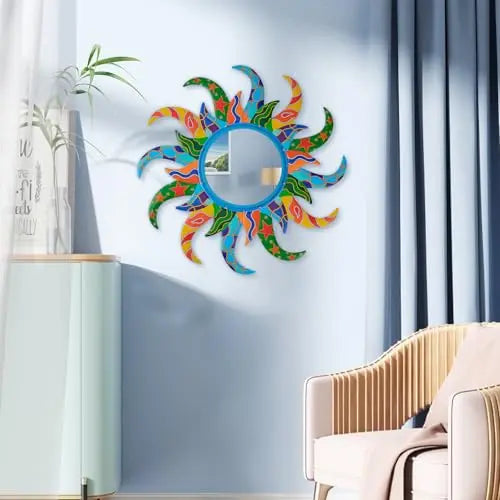 Vibrant Sunburst Metal Wall Mirror 25 Inch Boho Decor For Living Room Bedroom Entryway Bathroom Home Gift