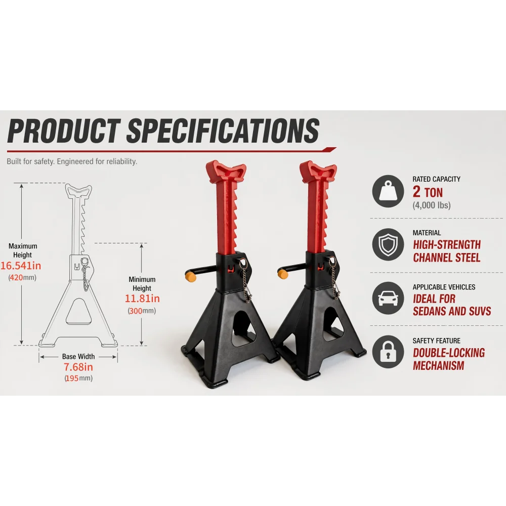 2Ton Jack Stands Pair HeavyDuty Adjustable Steel Car Jack Stands with Locking Pin Safety Tire Repair Kit Steel Racing Quick Lift