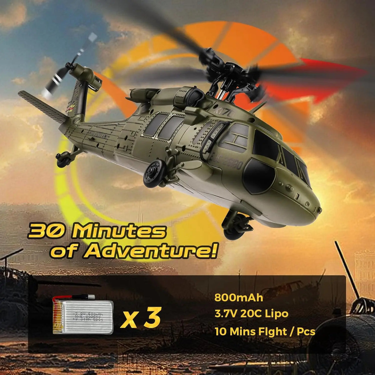 WLtoys K170 Brushless RC Helicopter Black Hawk Edition