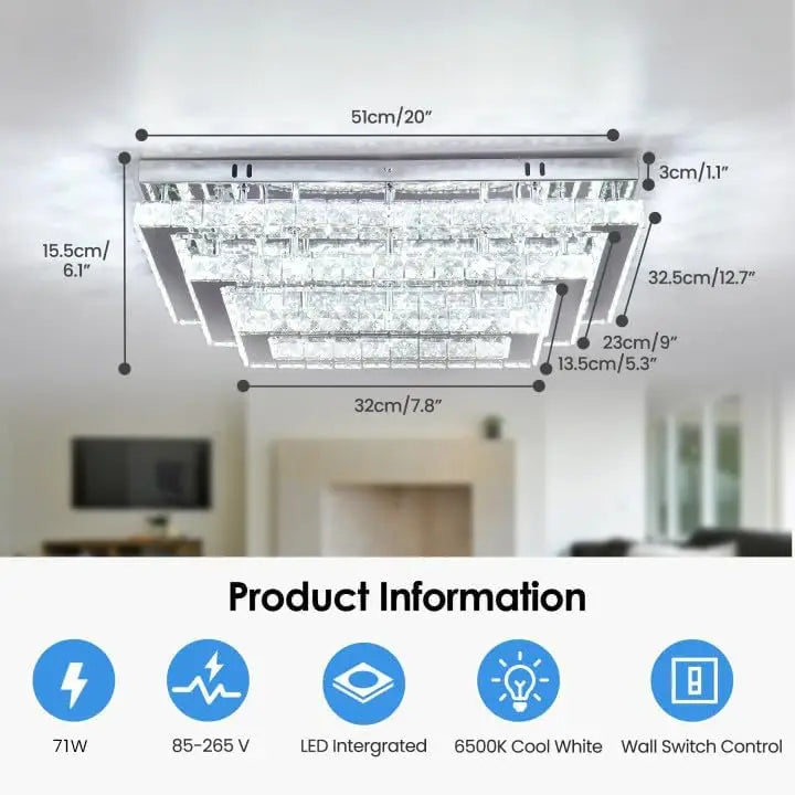 FRIXCHUR Modern Crystal LED Ceiling Light Fixture Flush Mount