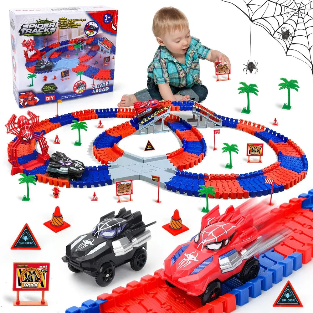 Space Track Toys Magic Climbing electric Engineering Race Car Toy Bendable Flexible Race track Cars Train Toy For Kid Gift Puzzle Assembly Set Educational Building Blocks Gift for Boys