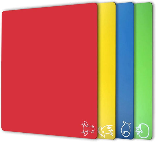 Flexible Plastic Cutting Boards for Kitchen, Set of 4 with Non-Slip Back, Dishwasher Safe