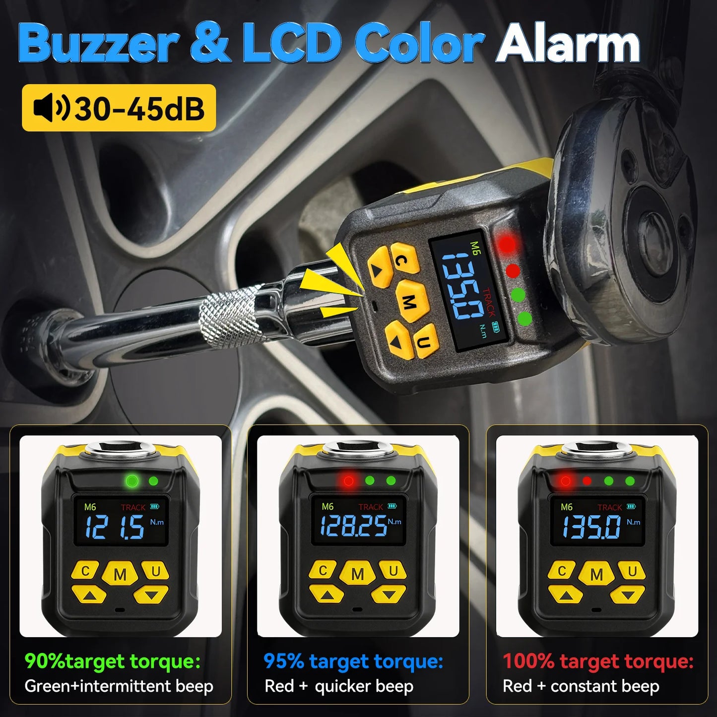 Digital Torque Wrench Adapter 6-400Nm 1/2'' 1/4'' 3/8'' Drive Digital Torque Gauge ±2% Accuracy Hand Tool Waxtron