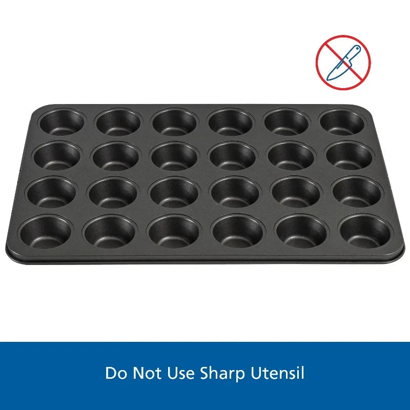 24 Cavity Mini Muffin Pan, Non-Stick Bakeware,1.8 inch Diameter Cups,Gray,Carbon Steel