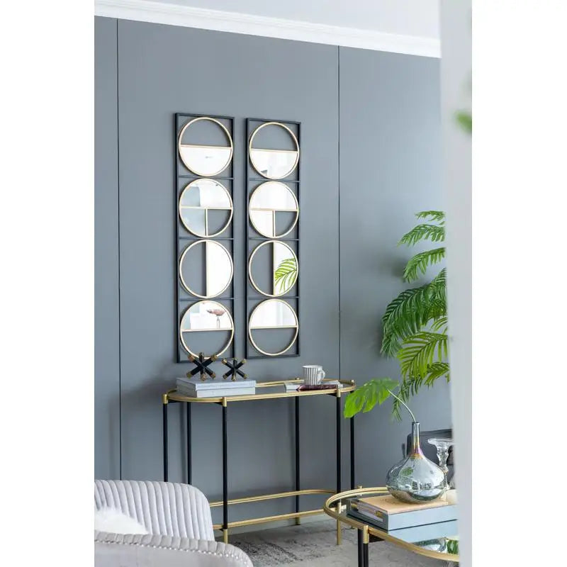 47.2" Modern Metal Beaded Black Wall Mirror for Bedroom, Living Room & Entryway Decor