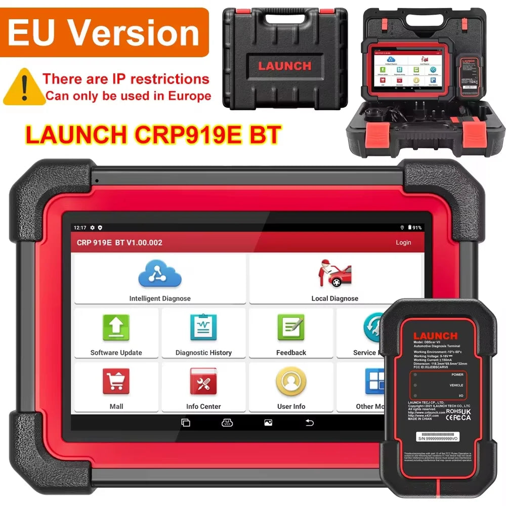 LAUNCH X431 CRP919E BT Car Diagnostic Tools CAN FD DOIP ALL Systems ECU Coding Bi-directional 35 Resets DBScar VII Auto Scanner