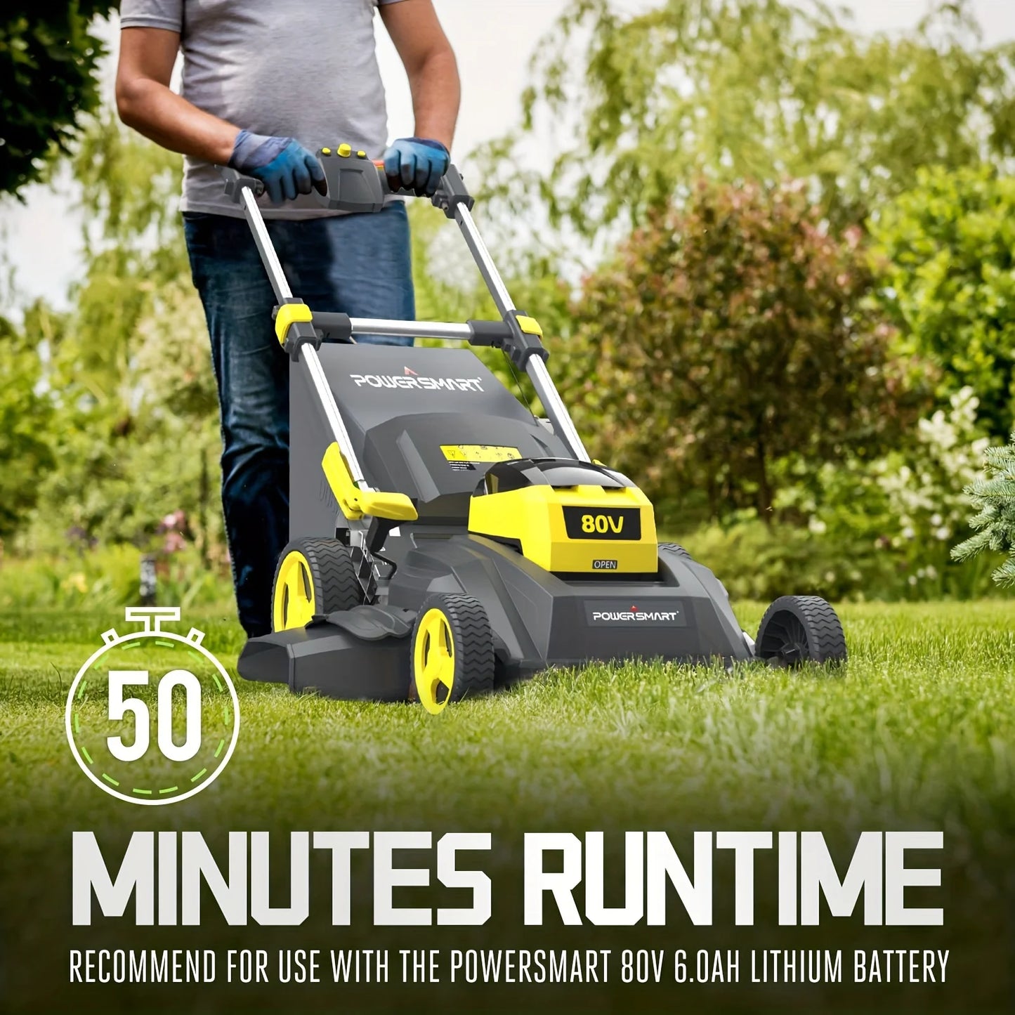 PowerSmart 80V 26" Self-Propelled Lawn Mower, Dual-Force Cutting Cordless Lawn Mower with 6.0Ah Battery & Charger