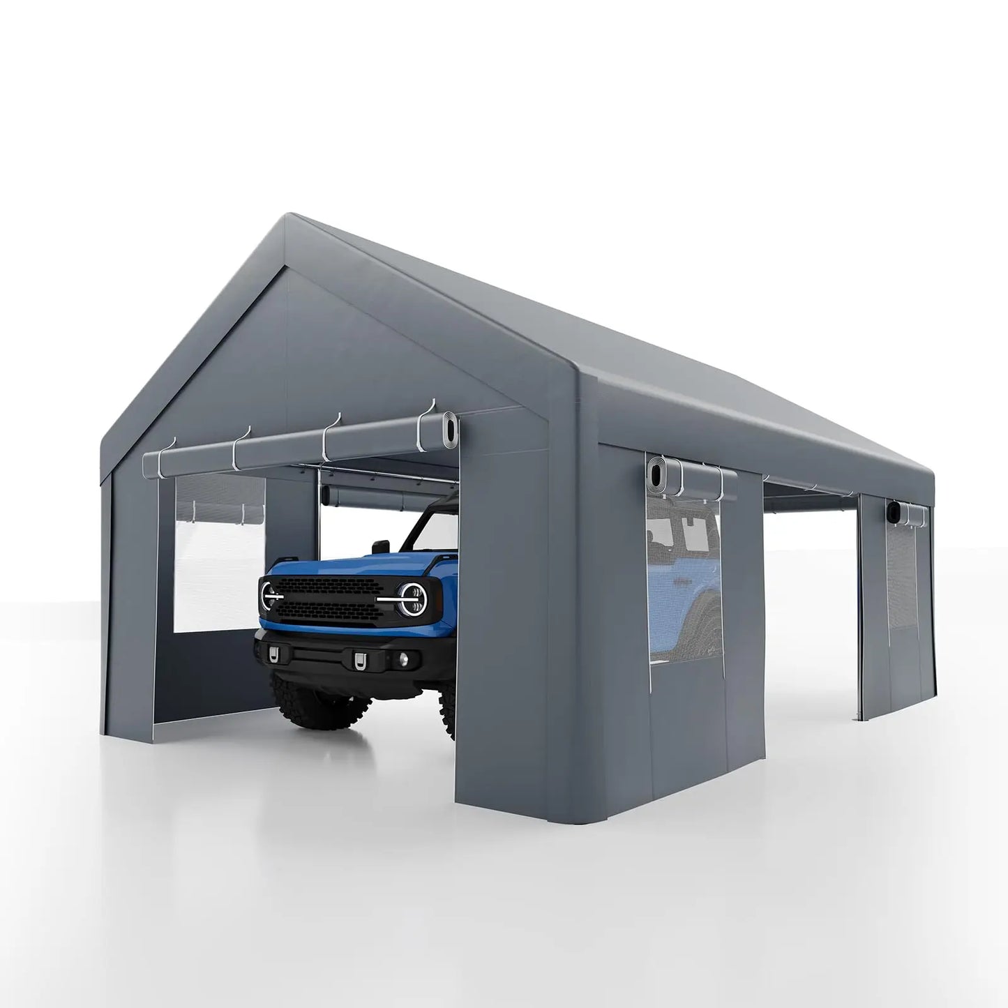 13x20 Heavy Duty Carport Canopy, Portable Garage Shelter With Roll Up Doors Mesh Windows, Galvanized Steel Frame