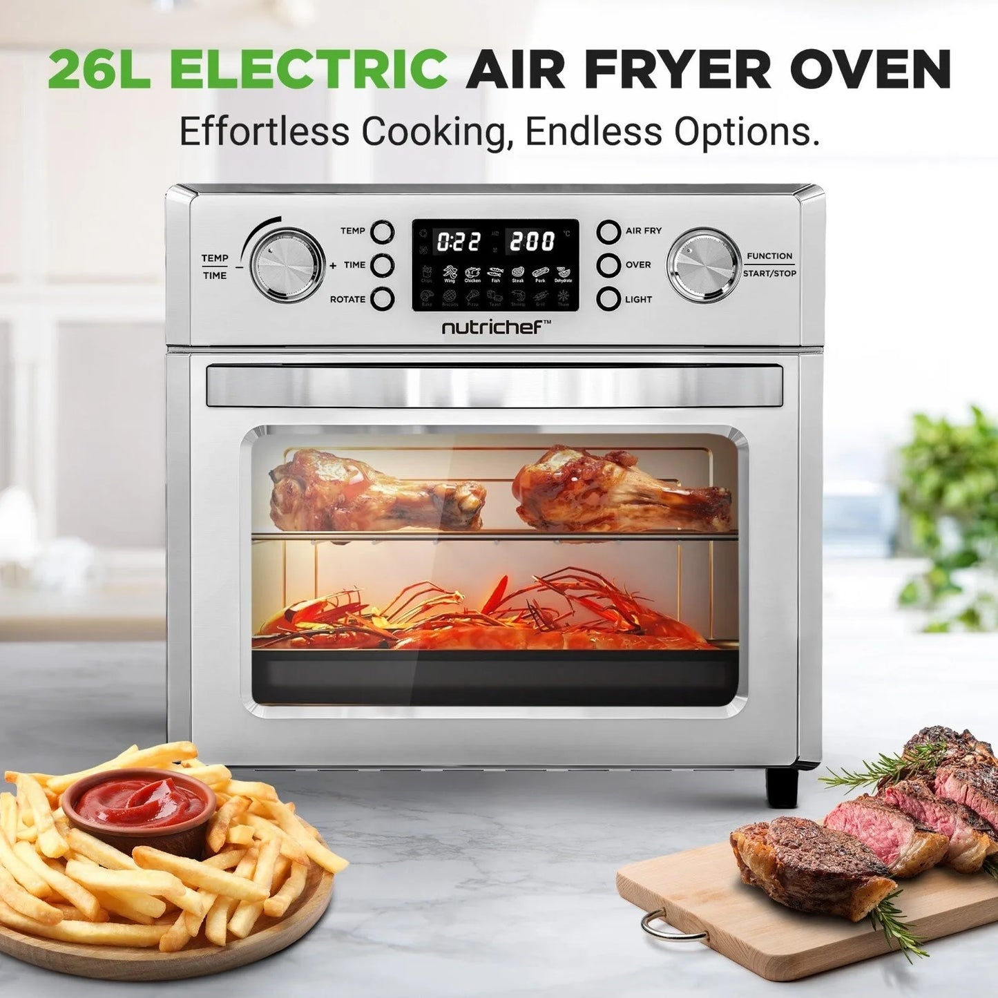26L Electric Air Fryer Oven - 1700 Watts Countertop Rotisserie Combo