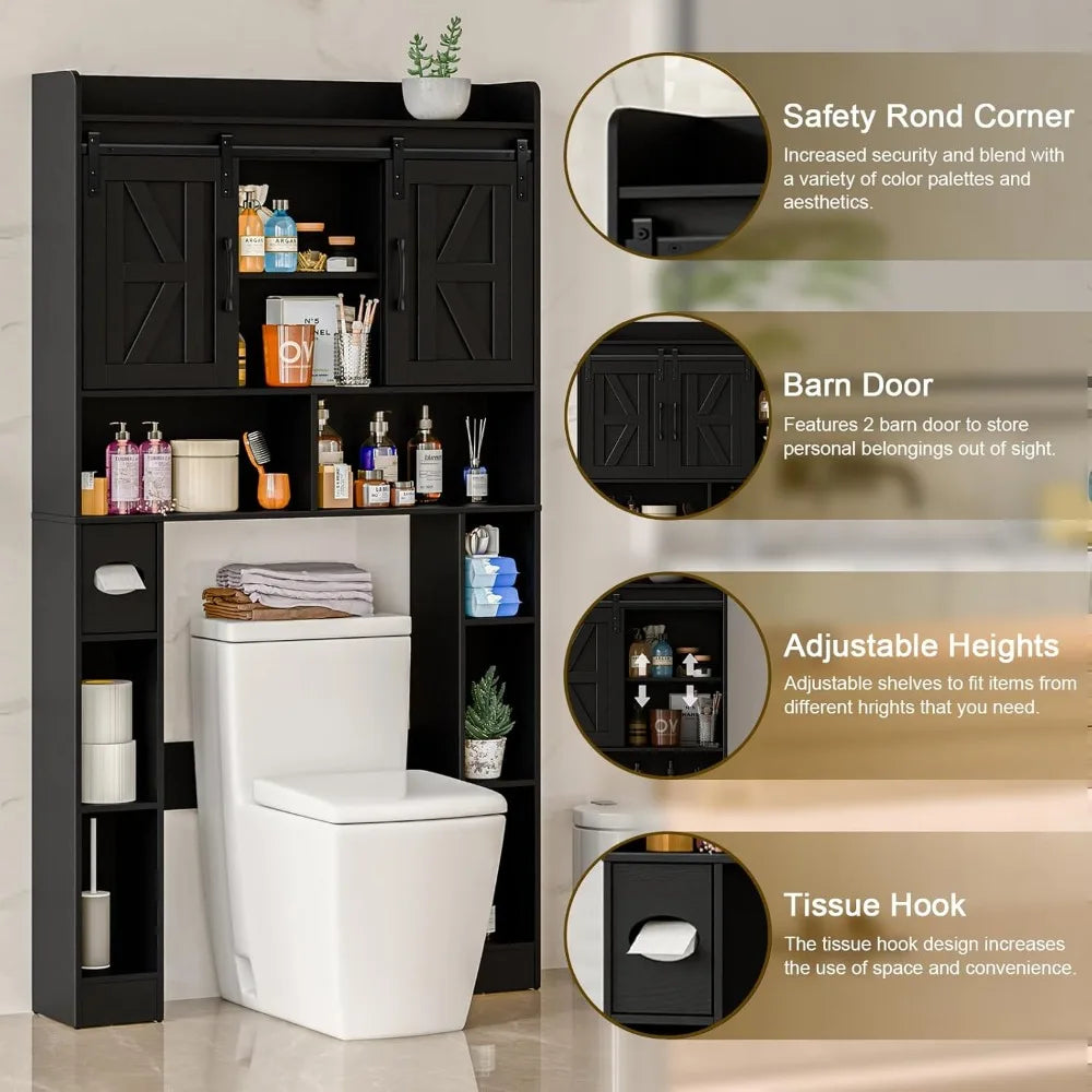 Space-Saving Toilet Storage Cabinet with Sliding Doors for Home, Over Toilet Rack for Bathroom Organization