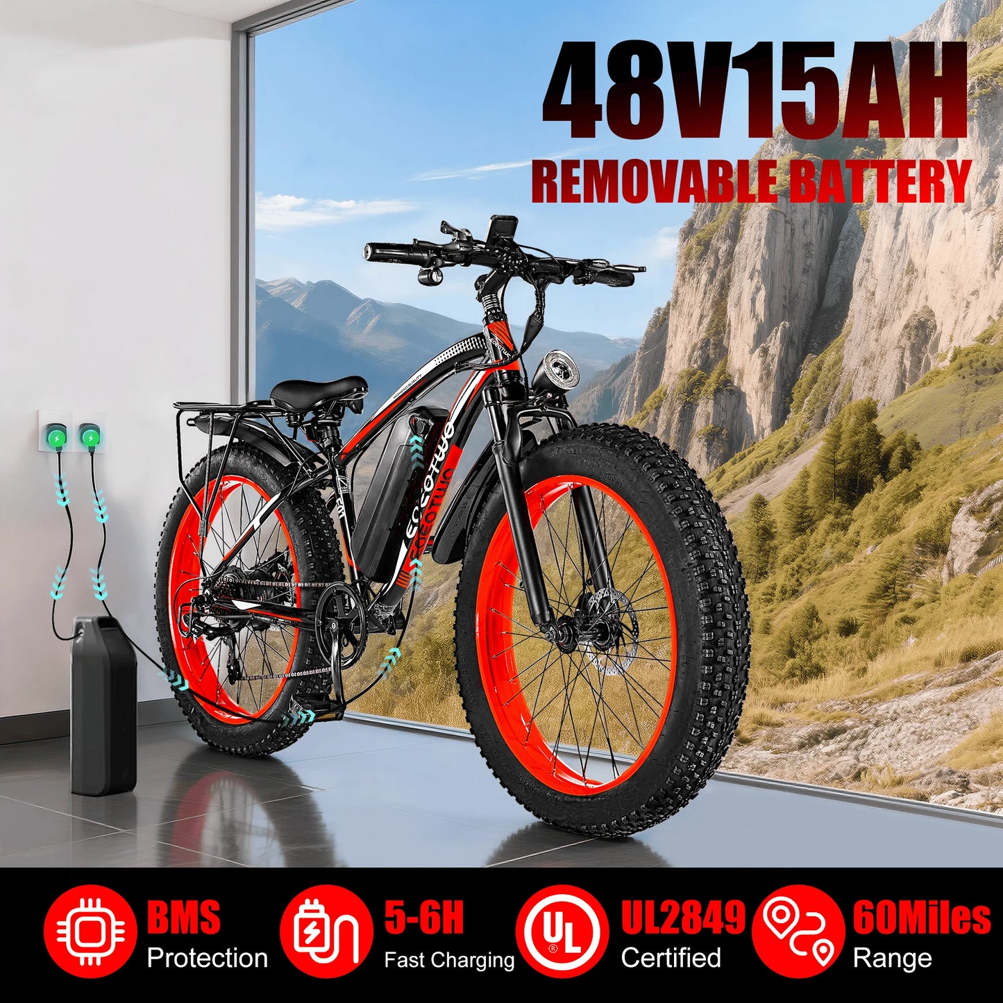 EOEOTWO 1500W Fat Tire Electric Bike 34MPH 48V Ebike