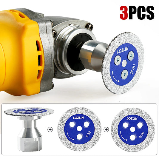 LOZLIN 3PCS 50mm Diamond Saw Blades 5/8-11 Detachable Flange for Granite Marble Ceramic Tile Glass Cutting Grinding Engraving Tool