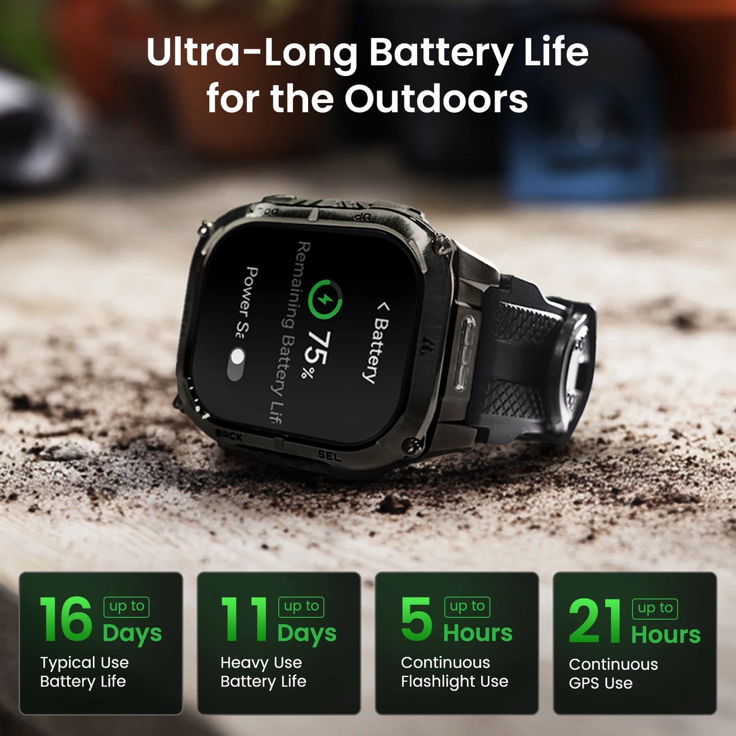 Kospe Tank M4C Rugged GPS Smartwatch With Flashlight