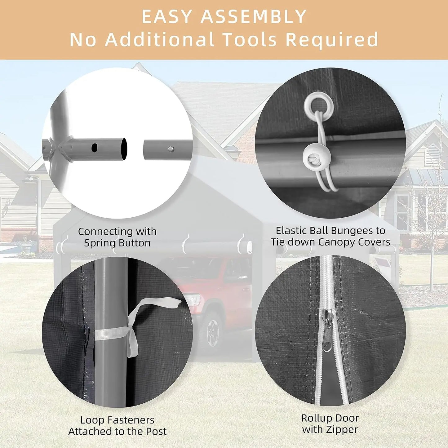 12x20 FT Heavy Duty Carport Canopy Portable Garage with Removable Side Walls Roll-Up Windows Sandbags All Season Waterproof Tarp for Cars Trucks Boats Grey