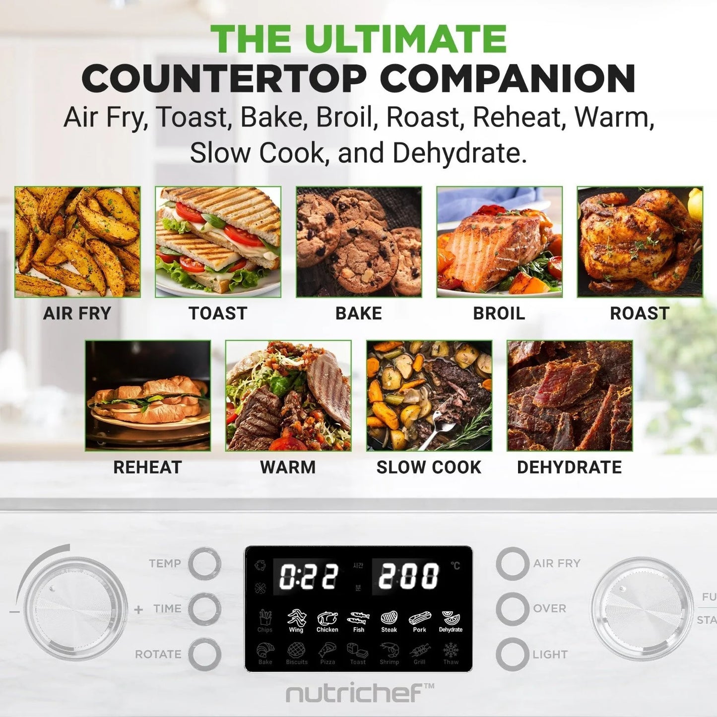 26L Electric Air Fryer Oven - 1700 Watts Countertop Rotisserie Combo
