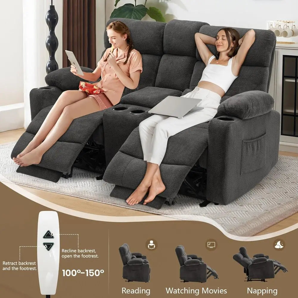 Power Loveseat Recliner with Ottoman, Reclining Sofa with Heat & Massage, Home Theater Seating with Lumbar Support, Living Room