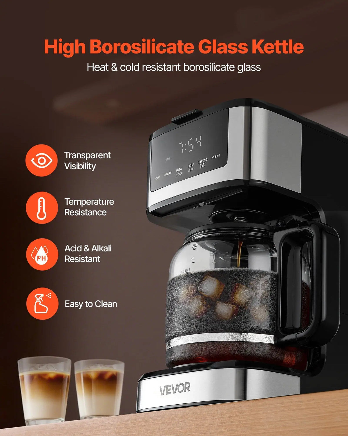 Programmable Coffee Maker, 12 Cup Programmable Drip Coffee Makers with Touch Screen, 4-Hour Keep Warm Coffee Makers Drips, 2 Brew Strengths Drip Coffee Machine for Home, 24-Hour Programmable