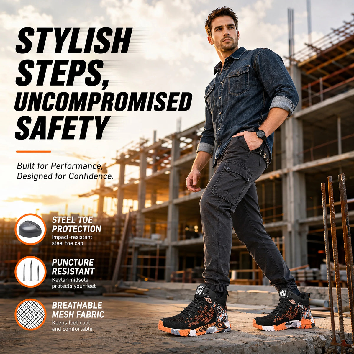 Camo Camouflage High Top Steel Toe Safety Work Boots for Men Women, Anti-Smash Puncture Resistant Breathable Indestructible Industrial Construction Safety Work Shoes