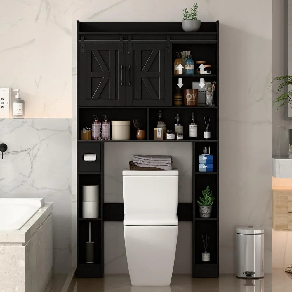 Space-Saving Toilet Storage Cabinet with Sliding Doors for Home, Over Toilet Rack for Bathroom Organization