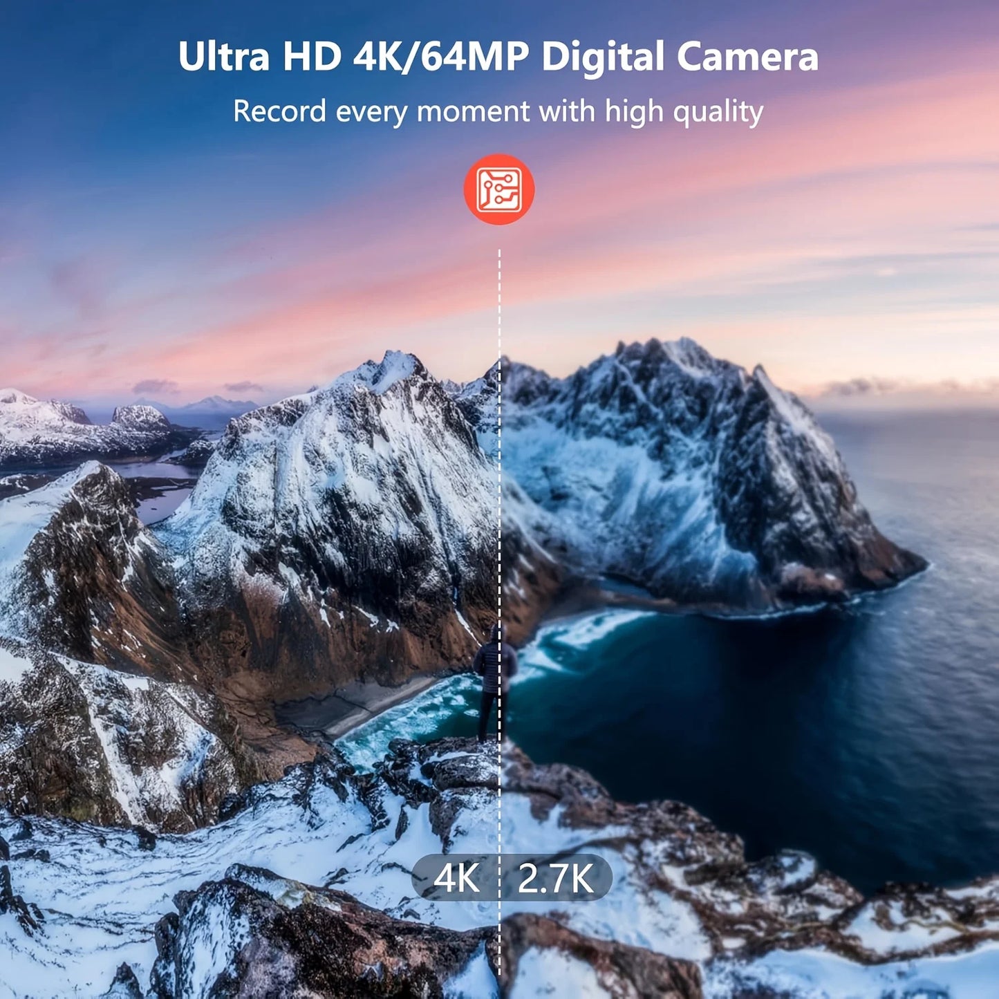 W&O 4K Digital Camera With Ring Light And Flip Screen
