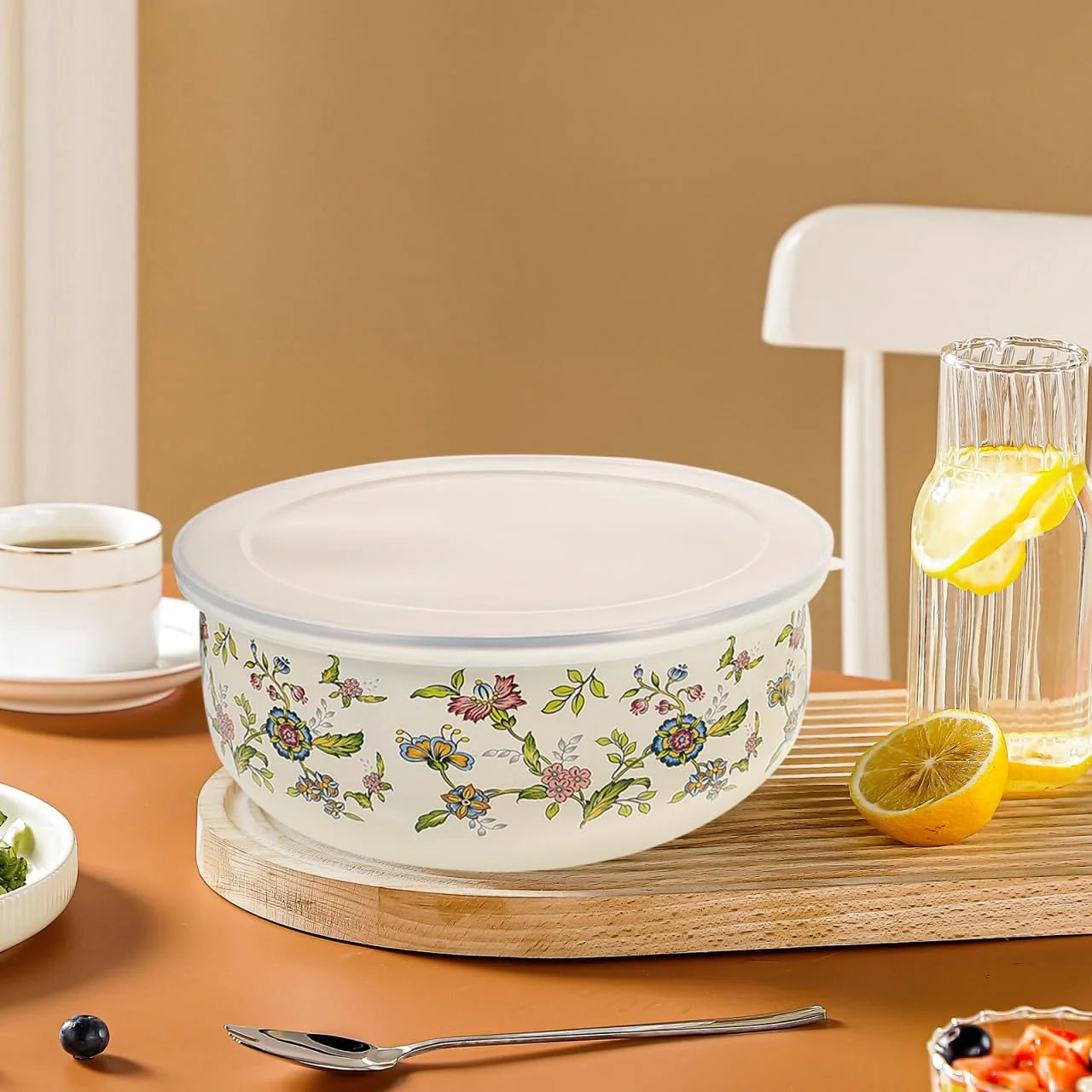 5PCS Enamel Bowls, Enamel on Steel Mixing Bowls with Lids, Vintage Soup Retro Food Containers Soup with Lids, Mixing with Set Containers for Food Fruits Salad