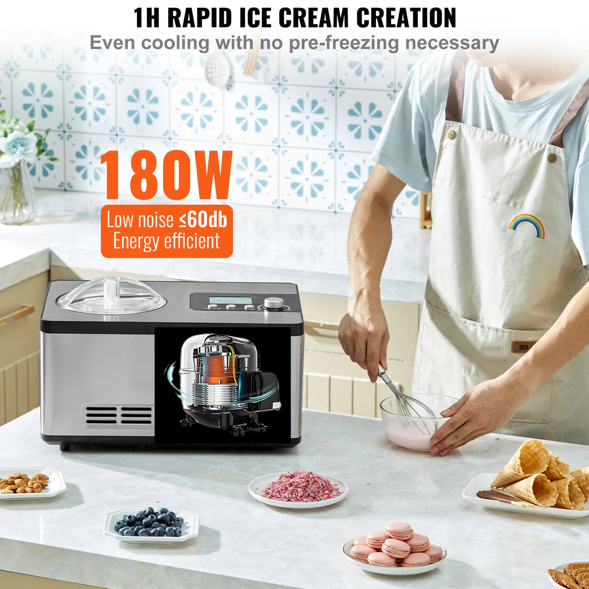 SucceBuy Automatic Ice Cream Maker With Compressor
