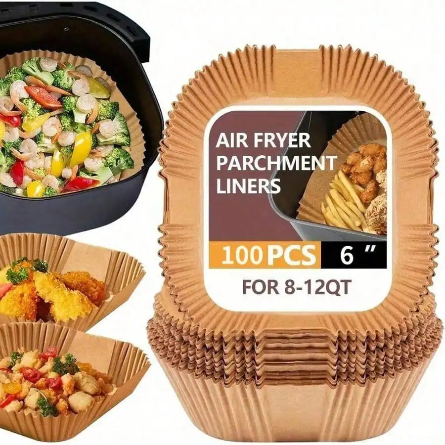 Square Disposable Air Fryer Liners 6.3in 8in Non Stick Oil Proof Paper Basket Bowls Heat Resistant Baking Trays Oven Kitchen Gadgets Mother's Day Gift Kitchen Cooking Essentials Accessories