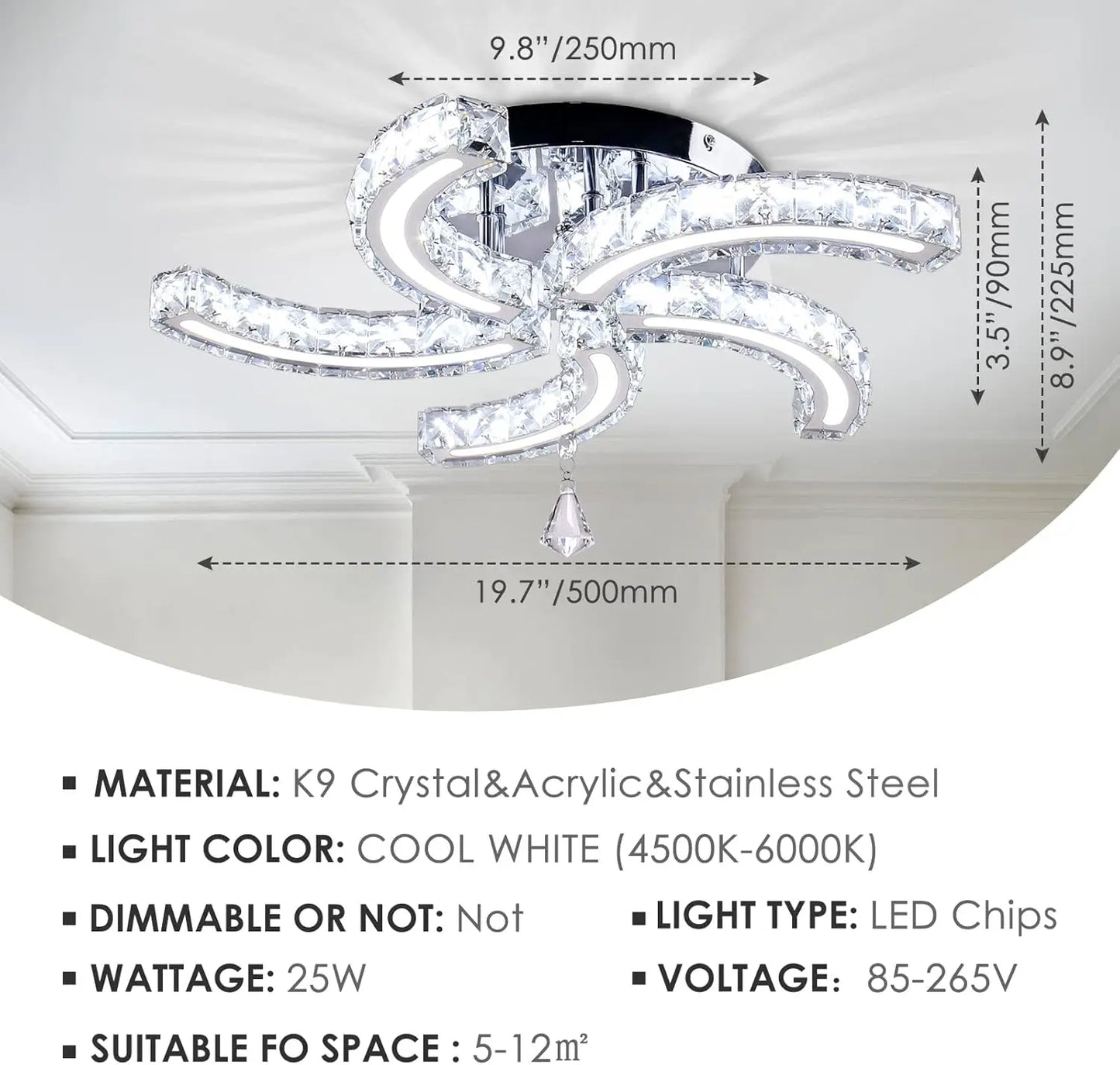 FRIXCHUR Modern Crystal Chandeliers LED Ceiling Light