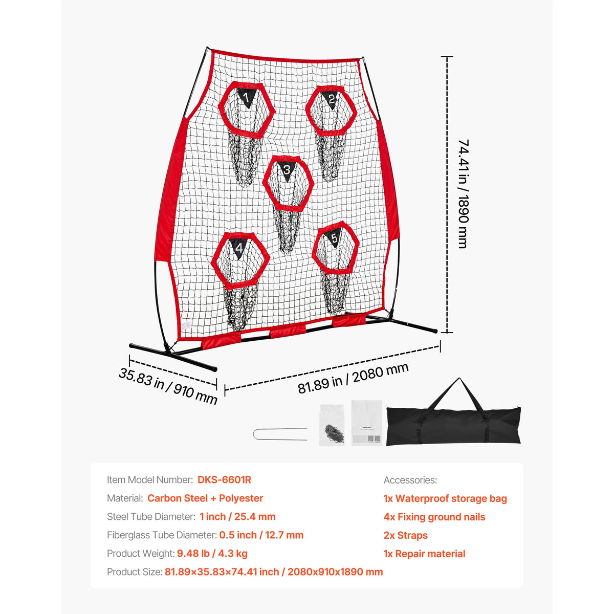 SucceBuy Football Trainer Throwing Net Training Practice Net with Target Pockets Knotless Net Includes Strap Portable Carry Case