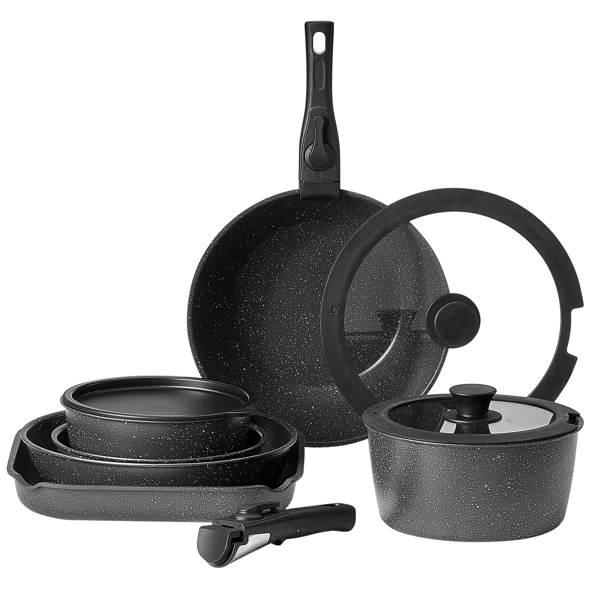 SucceBuy 17 Pcs Nonstick Cookware Set Granite Pots and Pans Set Induction Cookwares Kitchen Cooking Set w/Frying Sauce Saute Pan