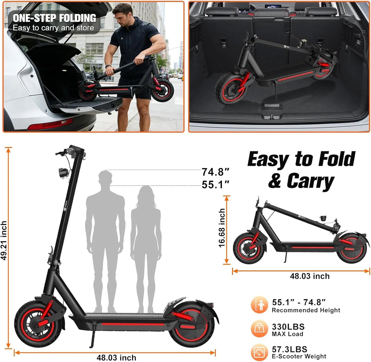 OBX 1200W Off-Road Electric Scooter 48V 30Mph Dual Suspension