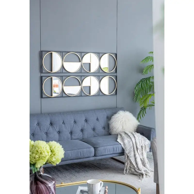 47.2" Modern Metal Beaded Black Wall Mirror for Bedroom, Living Room & Entryway Decor