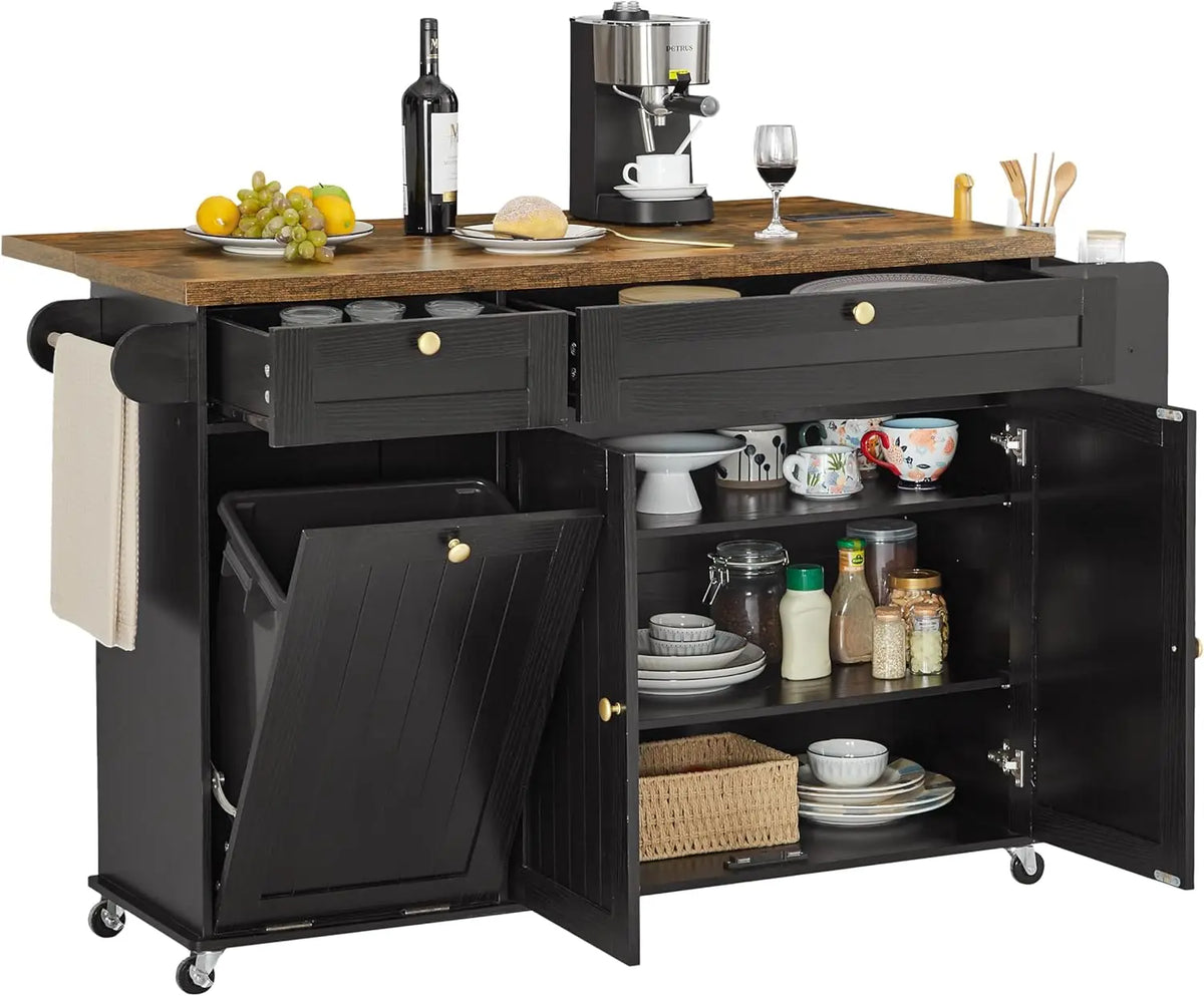 Onbrill Rolling Kitchen Island With Spice Rack And Drawer