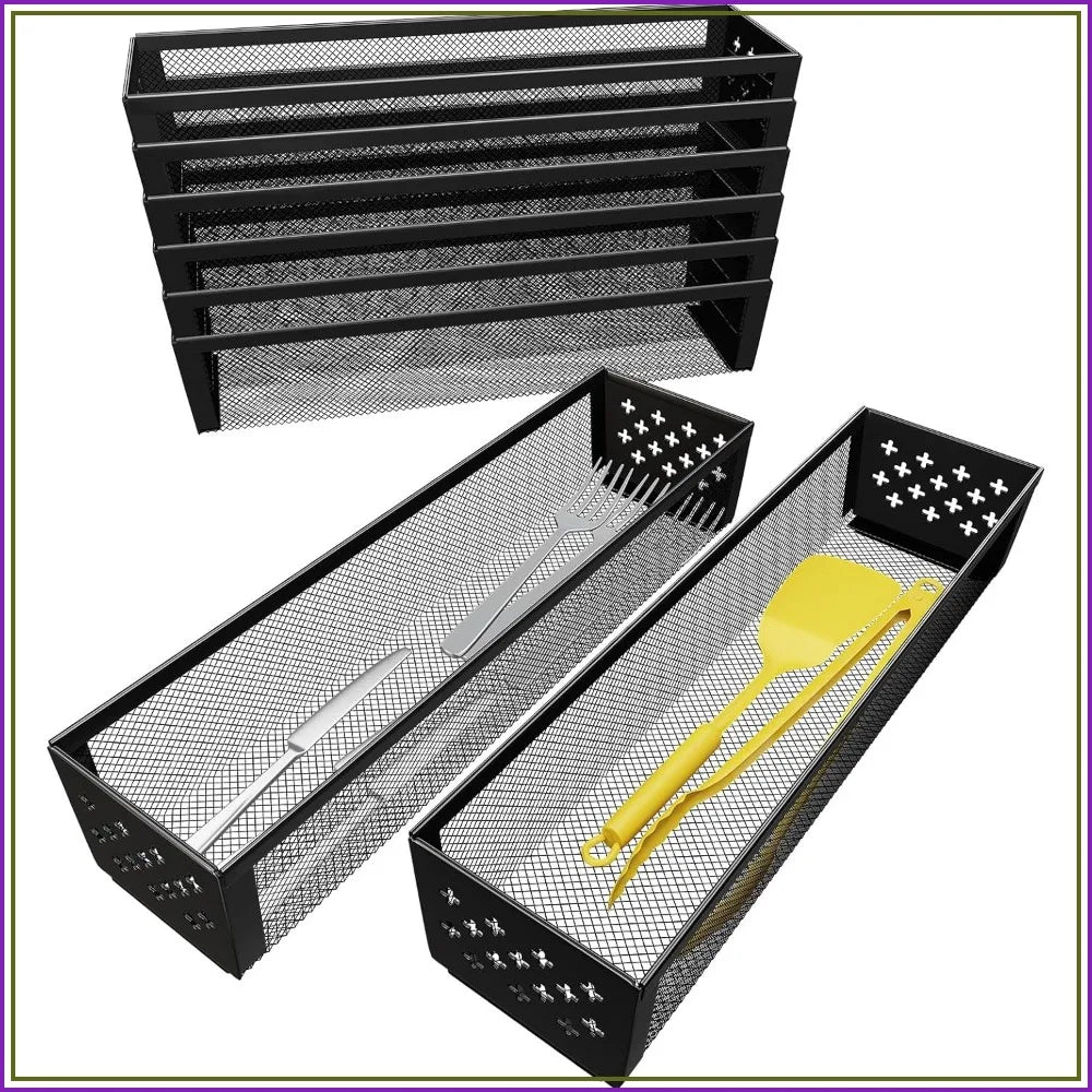 8-Pack Silverware Drawer Organizer, Utensil Holder for Kitchen, Metal Cutlery Tray, Black, 12.2x3.2x2.1 Inches